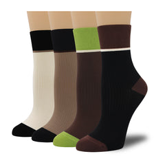 Women's Combed Cotton Crew Socks - Colorblock Stripes Fashion Ultra-Soft Cute Comfortable Casual Vintage Socks 4 Pairs…