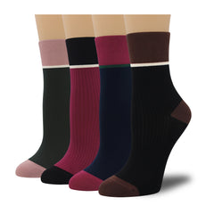 Women's Combed Cotton Crew Socks - Colorblock Stripes Fashion Ultra-Soft Cute Comfortable Casual Vintage Socks 4 Pairs…