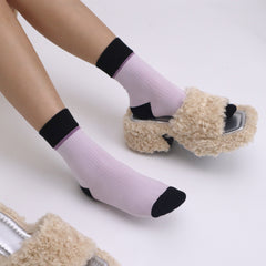 Women's Combed Cotton Crew Socks - Colorblock Stripes Fashion Ultra-Soft Cute Comfortable Casual Vintage Socks 4 Pairs…