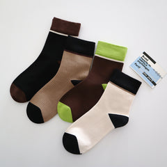 Women's Combed Cotton Crew Socks - Colorblock Stripes Fashion Ultra-Soft Cute Comfortable Casual Vintage Socks 4 Pairs…