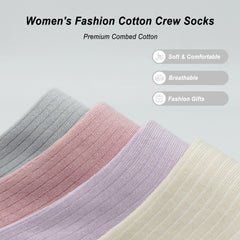 Women's Combed Cotton Crew Socks - Colorblock Stripes Fashion Ultra-Soft Cute Comfortable Casual Vintage Socks 4 Pairs…