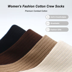 Women's Combed Cotton Crew Socks - Colorblock Stripes Fashion Ultra-Soft Cute Comfortable Casual Vintage Socks 4 Pairs…