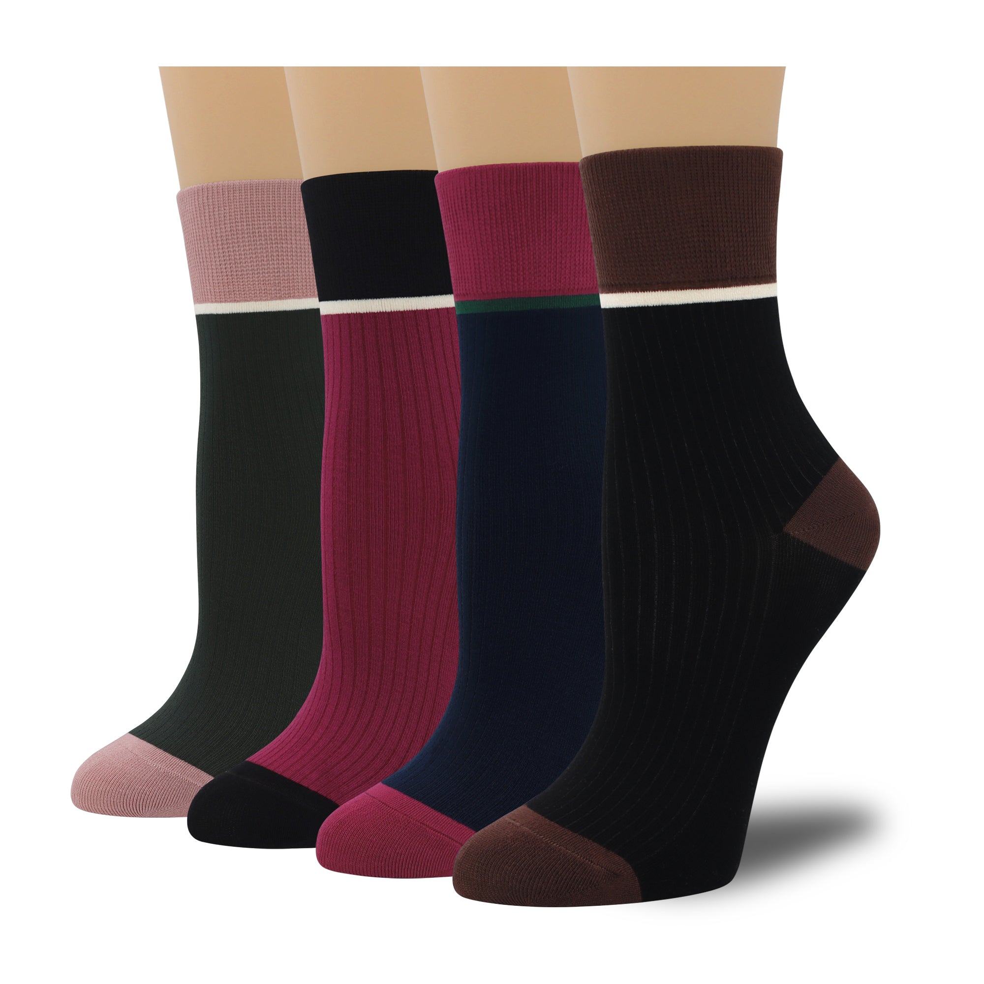 Women's Combed Cotton Crew Socks - Colorblock Stripes Fashion Ultra-Soft Cute Comfortable Casual Vintage Socks 4 Pairs…