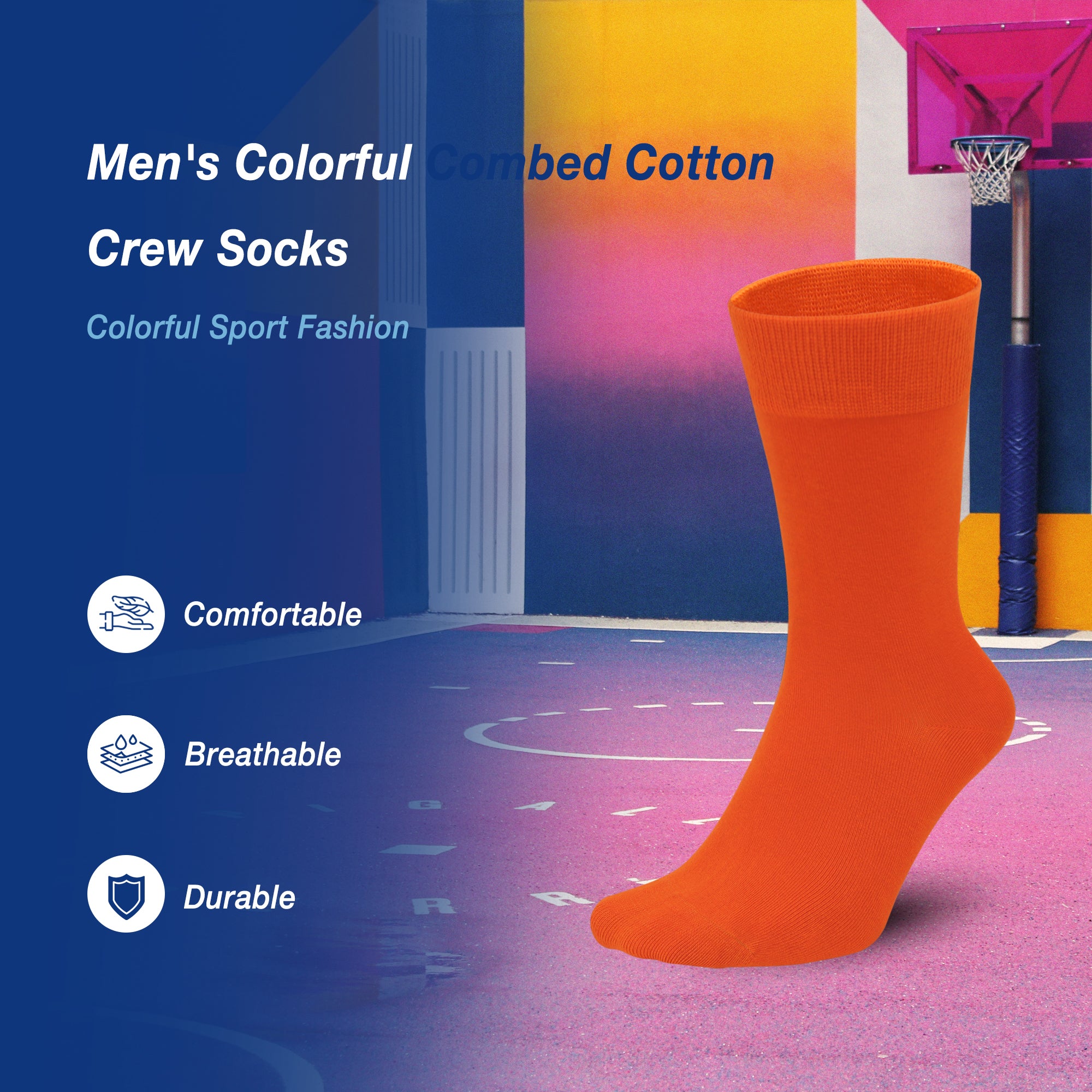 Men's Colorful Combed Cotton Crew Socks – Dress Neon Vivid Color Crazy Fashion Socks 4-PACK