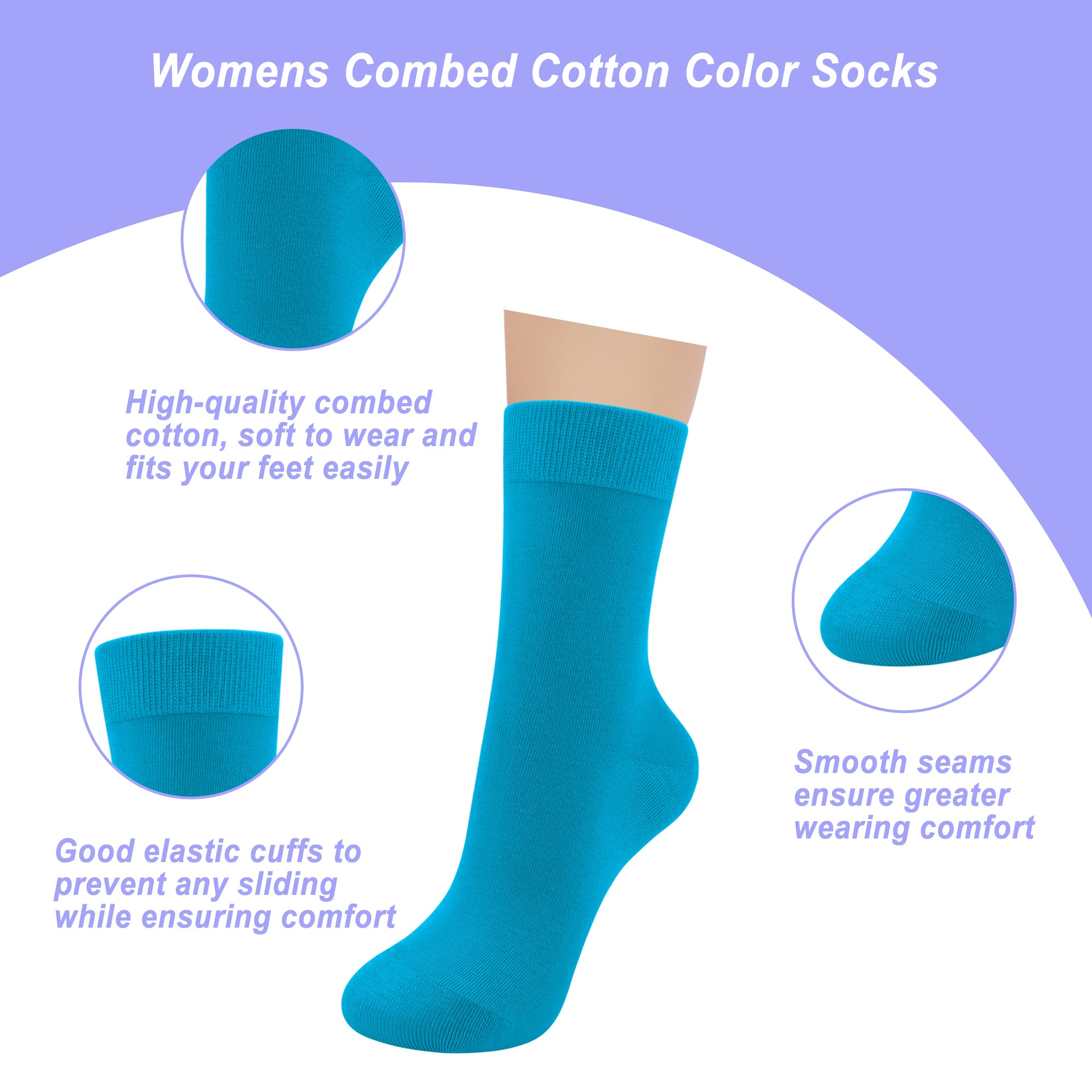 Womens Combed Cotton Color Thin socks - Breathable Soft Crew Casual Socks Comfort Gift 4 Pairs…