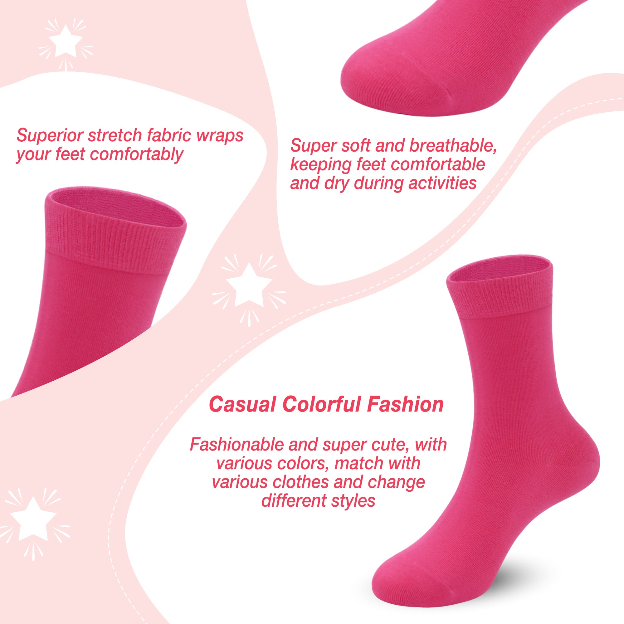 6-Pack Kids Cotton Crew Socks - Breathable School & Casual Socks For Boys & Girls