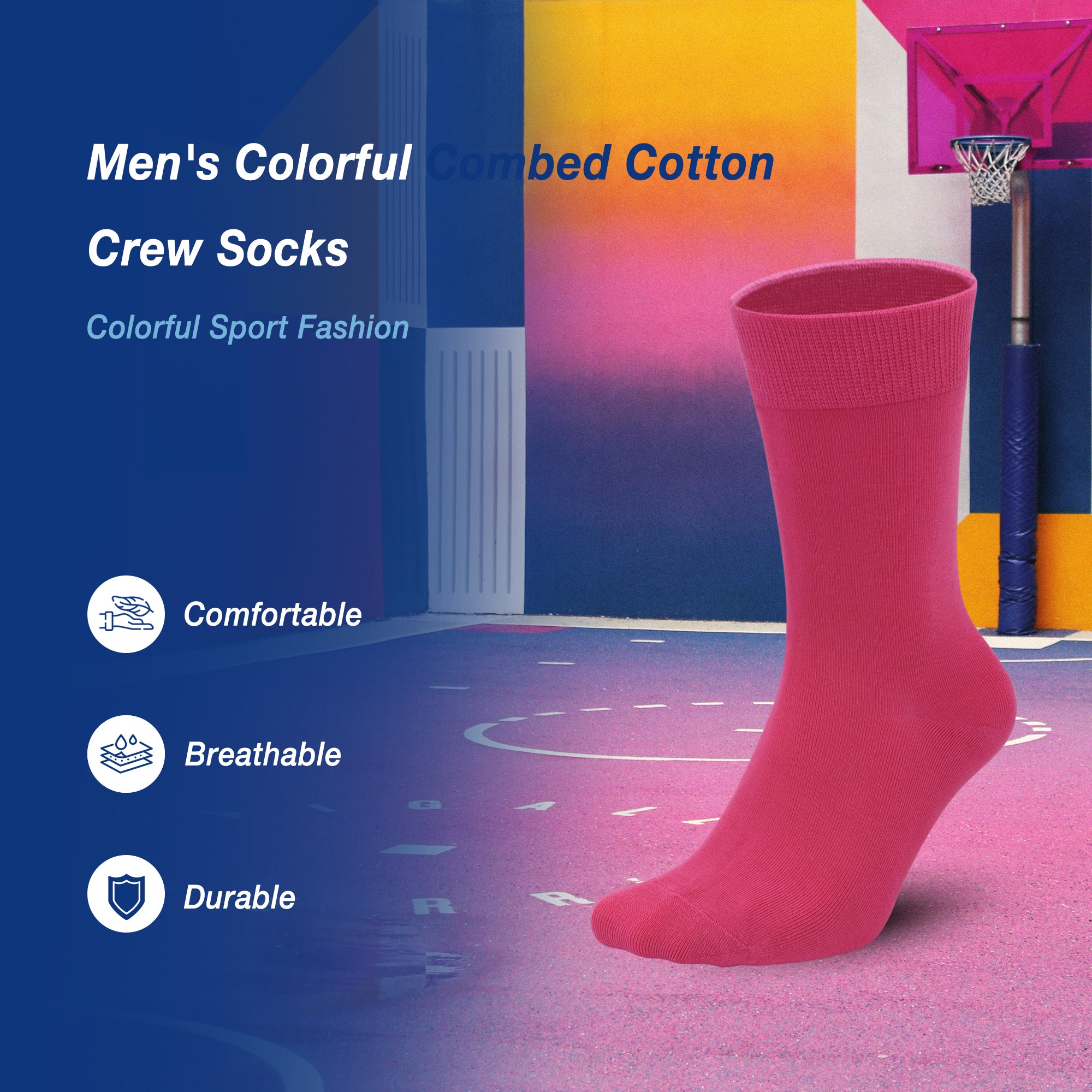 Men's Colorful Combed Cotton Crew Socks – Dress Neon Vivid Color Crazy Fashion Socks 4-PACK