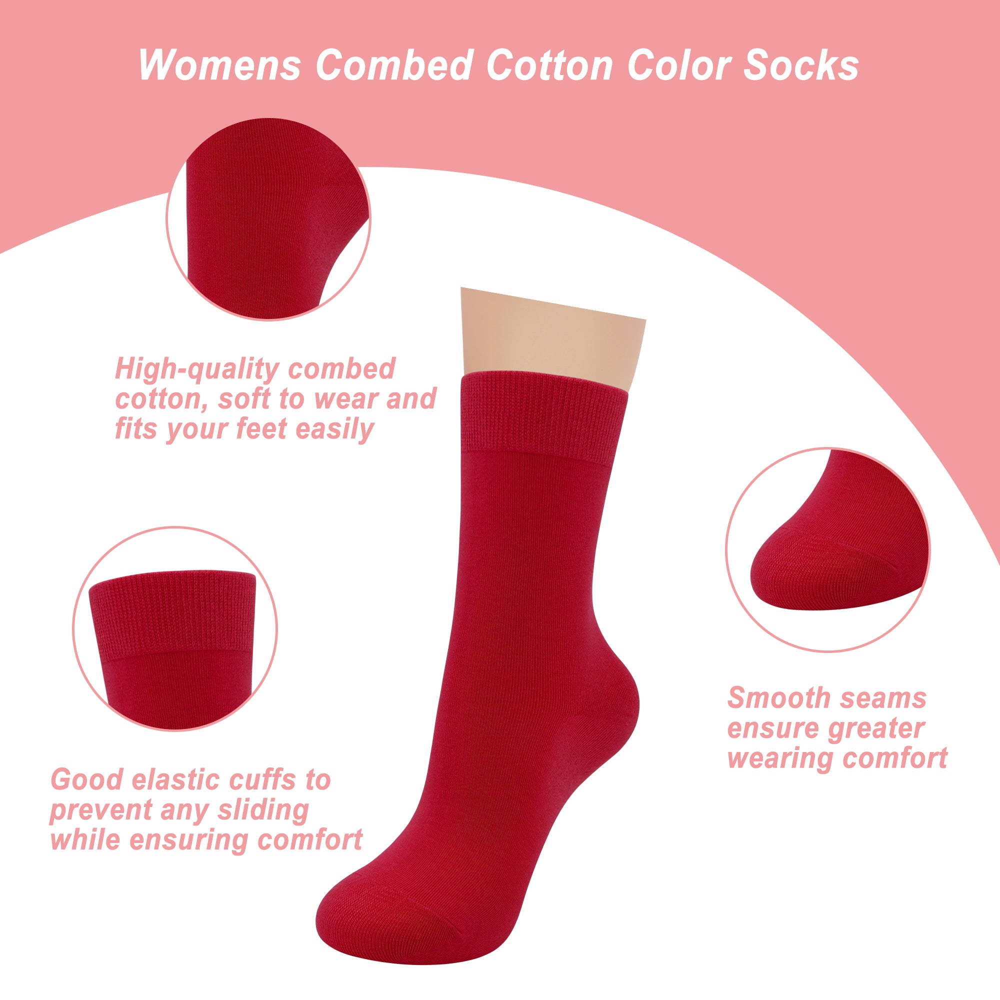 Womens Combed Cotton Color Thin socks - Breathable Soft Crew Casual Socks Comfort Gift 4 Pairs…