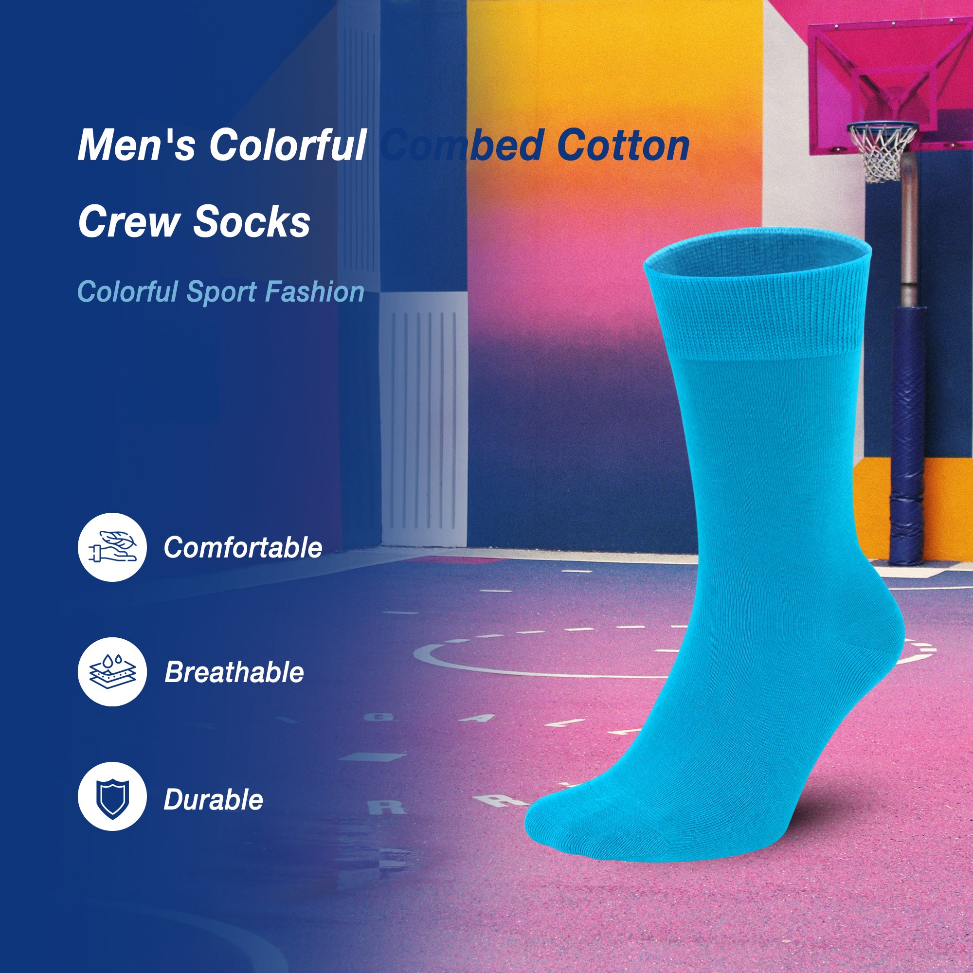 Men's Colorful Combed Cotton Crew Socks – Dress Neon Vivid Color Crazy Fashion Socks 4-PACK