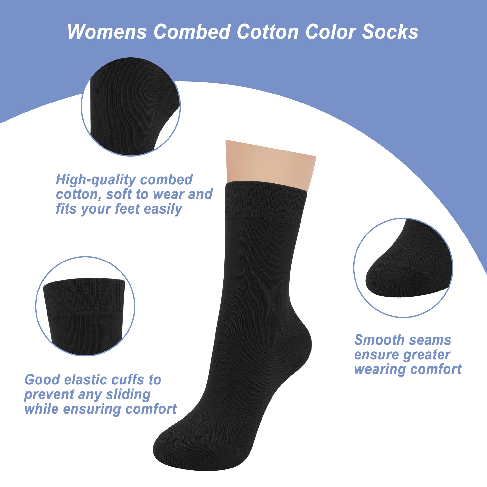 Womens Combed Cotton Color Thin socks - Breathable Soft Crew Casual Socks Comfort Gift 4 Pairs…