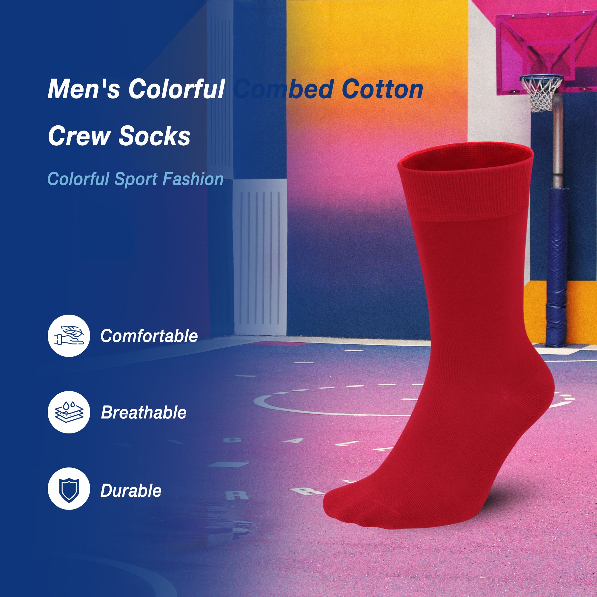 Men's Colorful Combed Cotton Crew Socks – Dress Neon Vivid Color Crazy Fashion Socks 4-PACK