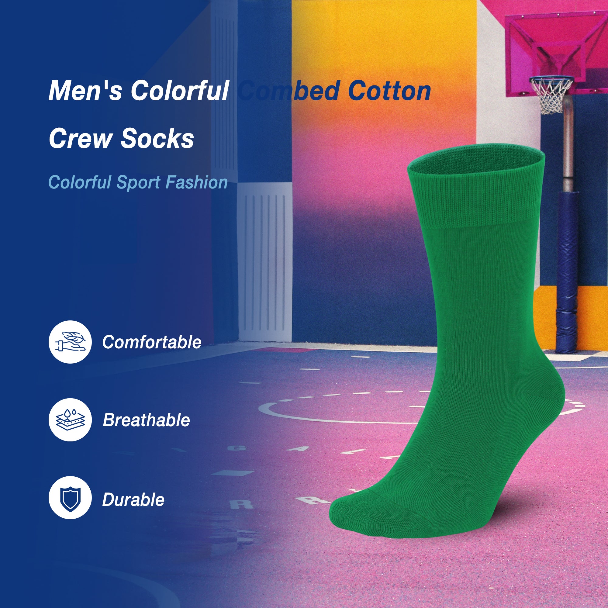 Men's Colorful Combed Cotton Crew Socks – Dress Neon Vivid Color Crazy Fashion Socks 4-PACK