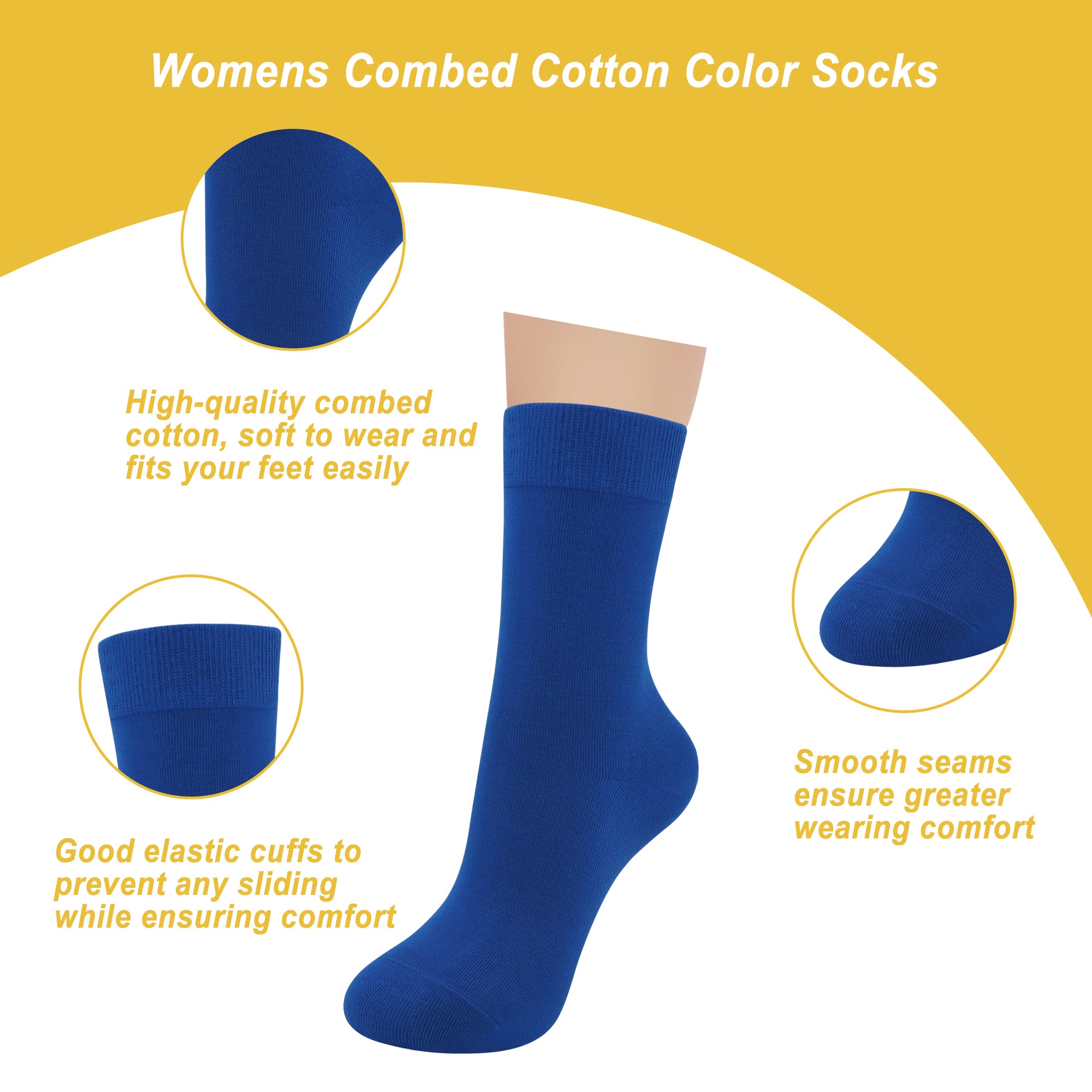 Womens Combed Cotton Color Thin socks - Breathable Soft Crew Casual Socks Comfort Gift 4 Pairs…