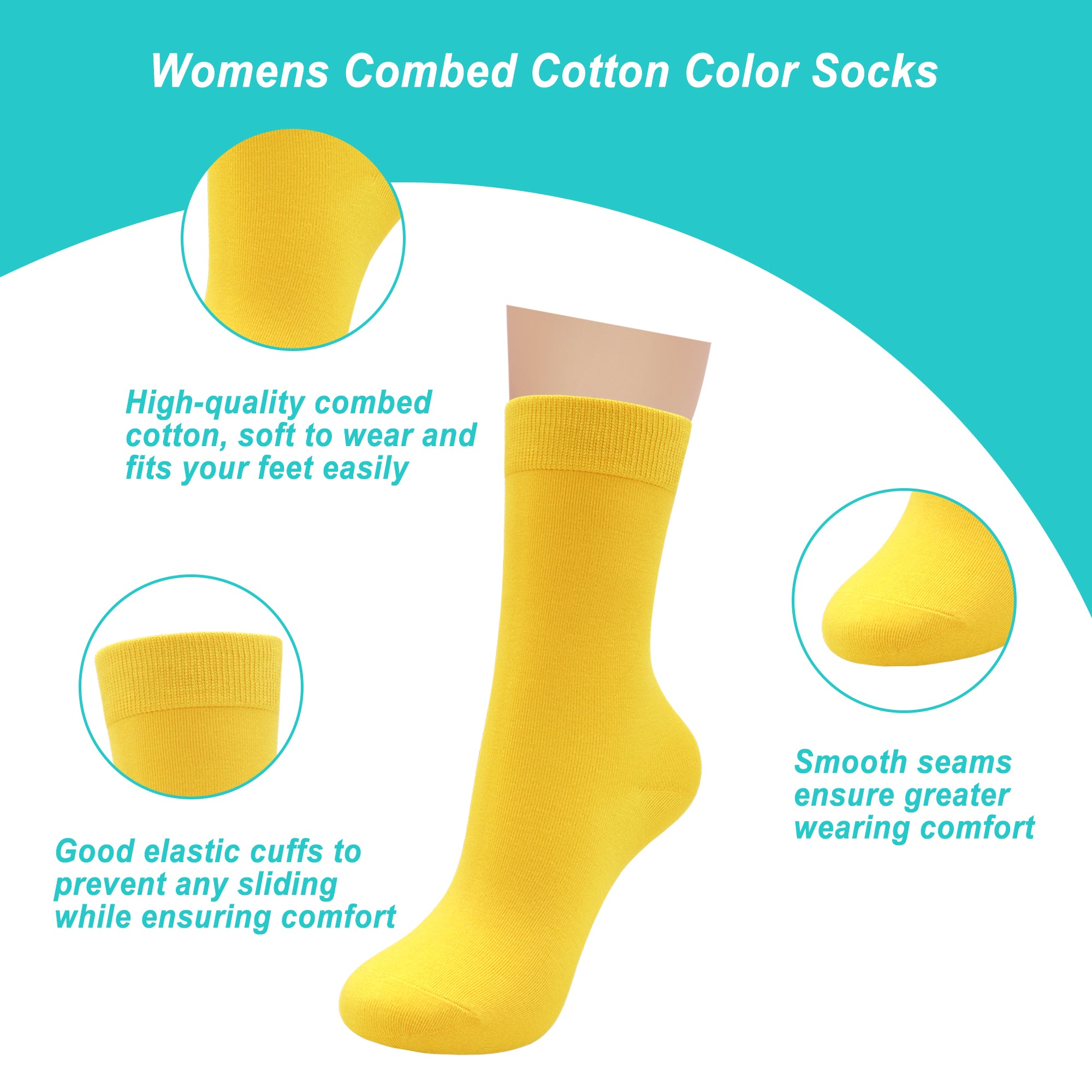 Womens Combed Cotton Color Thin socks - Breathable Soft Crew Casual Socks Comfort Gift 4 Pairs…