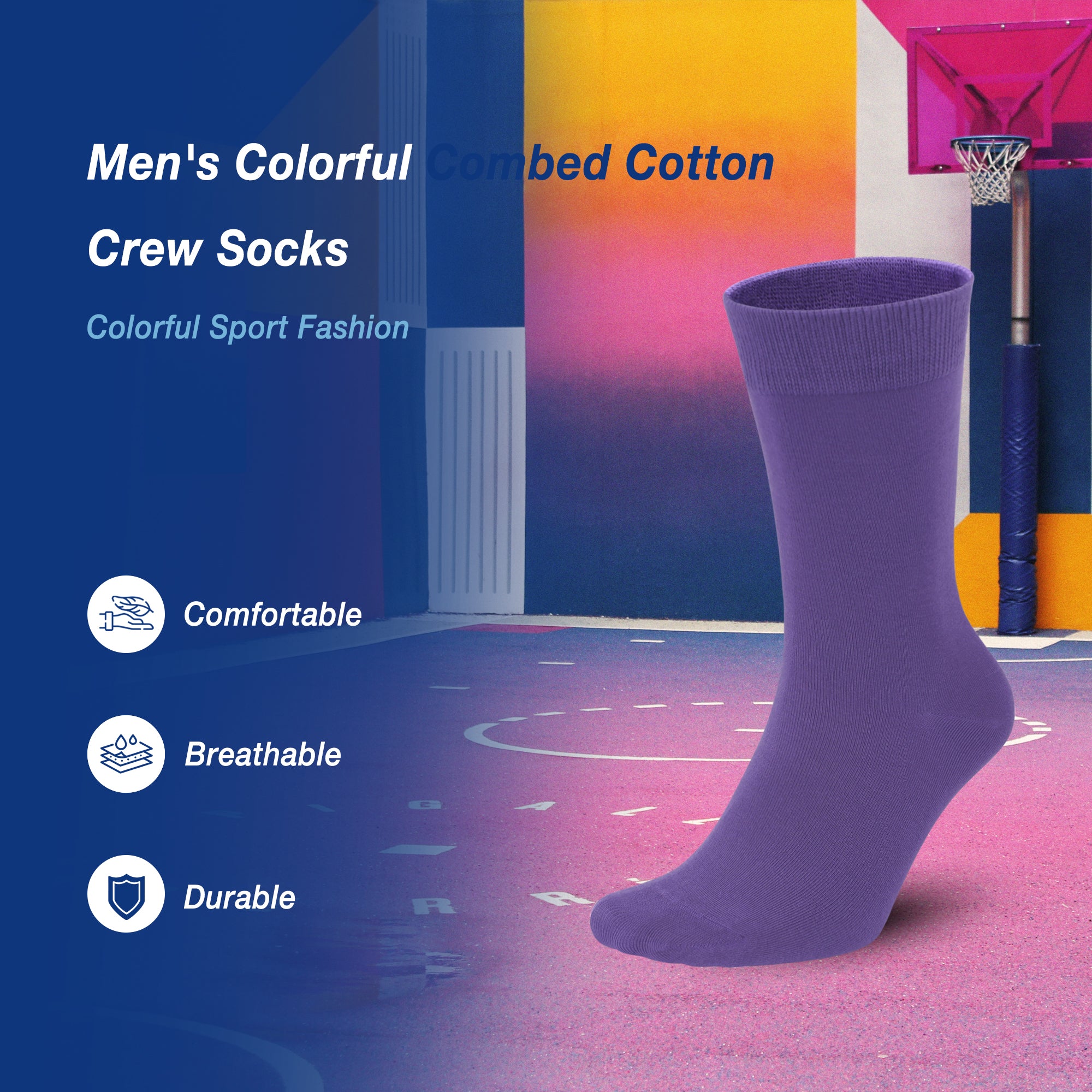 Men's Colorful Combed Cotton Crew Socks – Dress Neon Vivid Color Crazy Fashion Socks 4-PACK