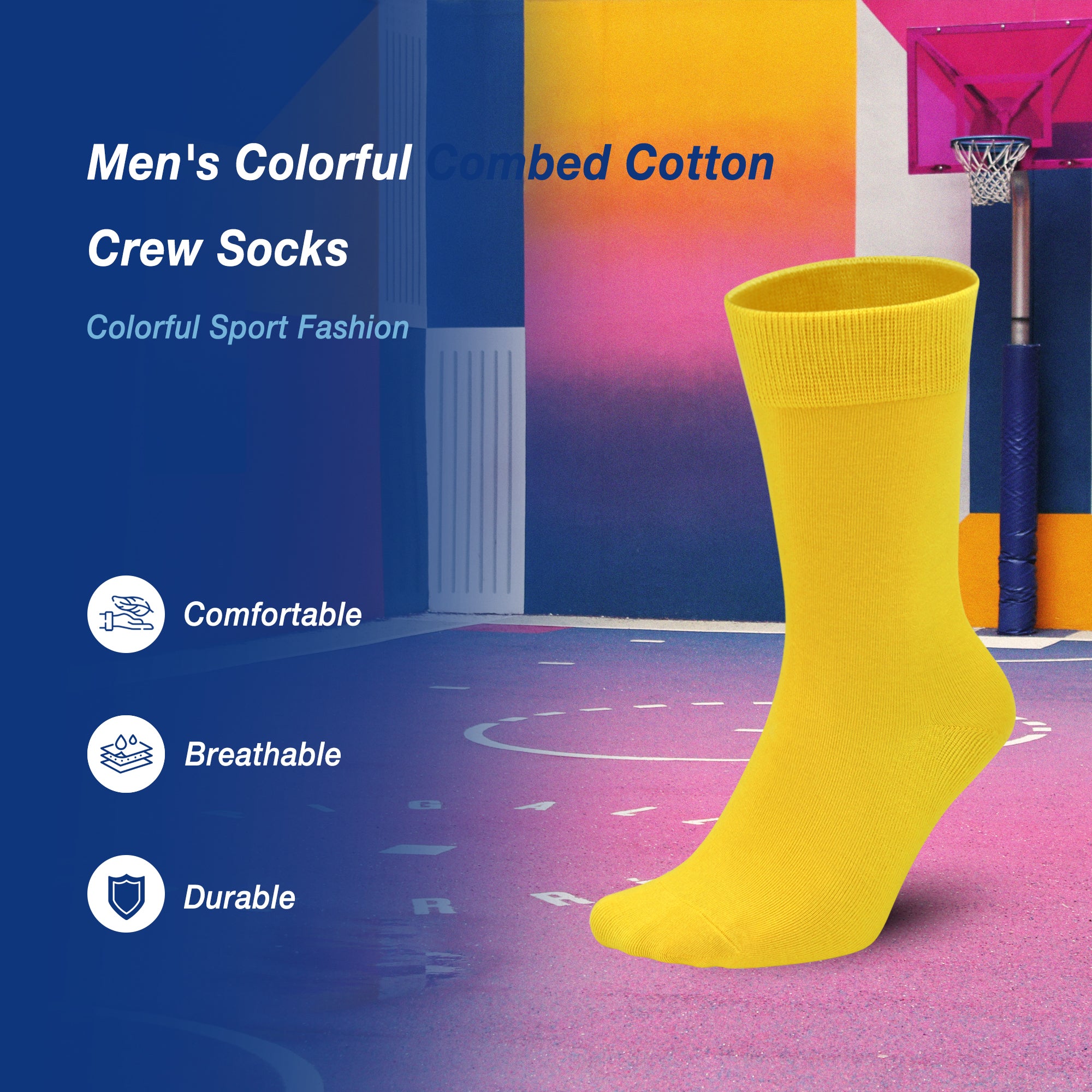 Men's Colorful Combed Cotton Crew Socks – Dress Neon Vivid Color Crazy Fashion Socks 4-PACK