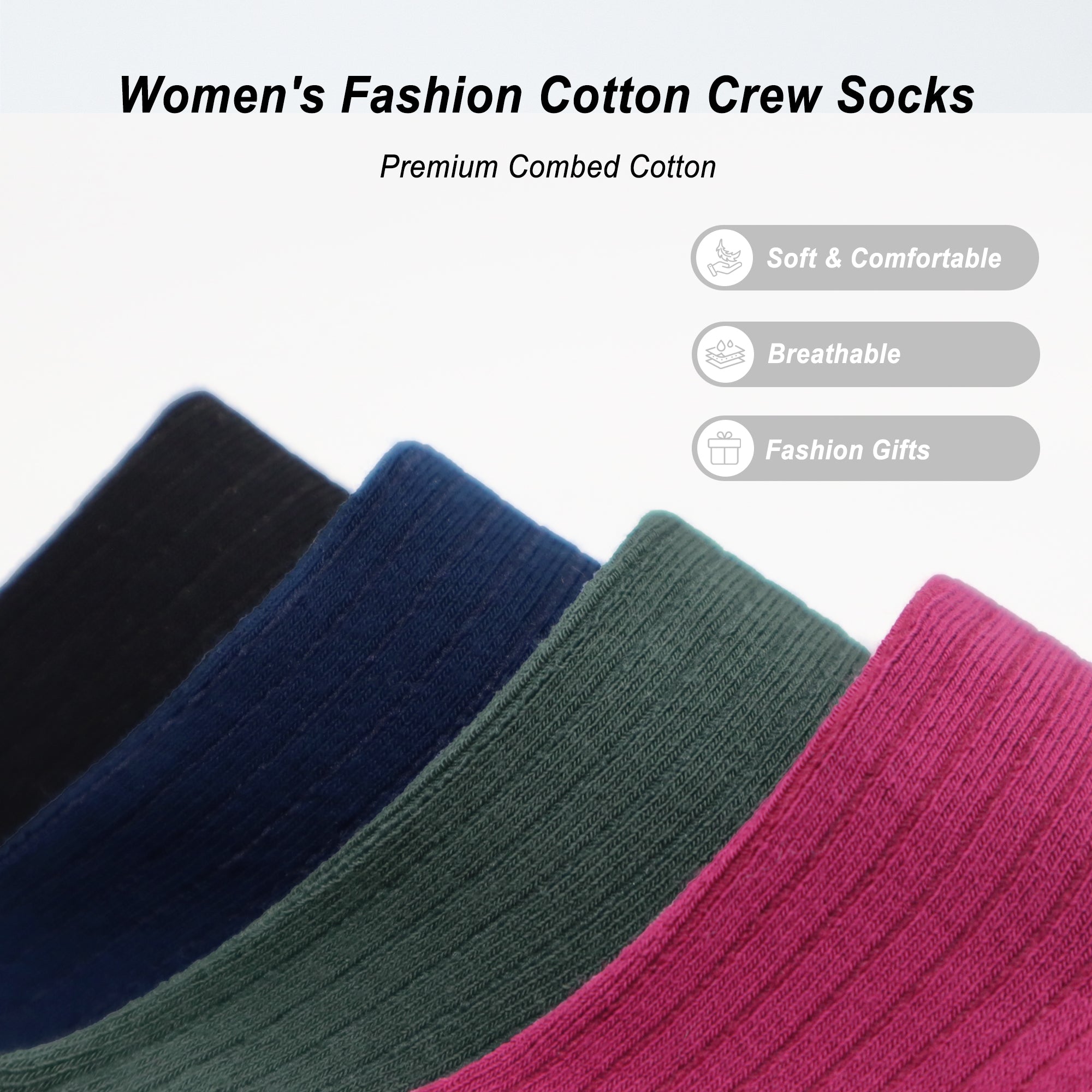 Women's Combed Cotton Crew Socks - Colorblock Stripes Fashion Ultra-Soft Cute Comfortable Casual Vintage Socks 4 Pairs…